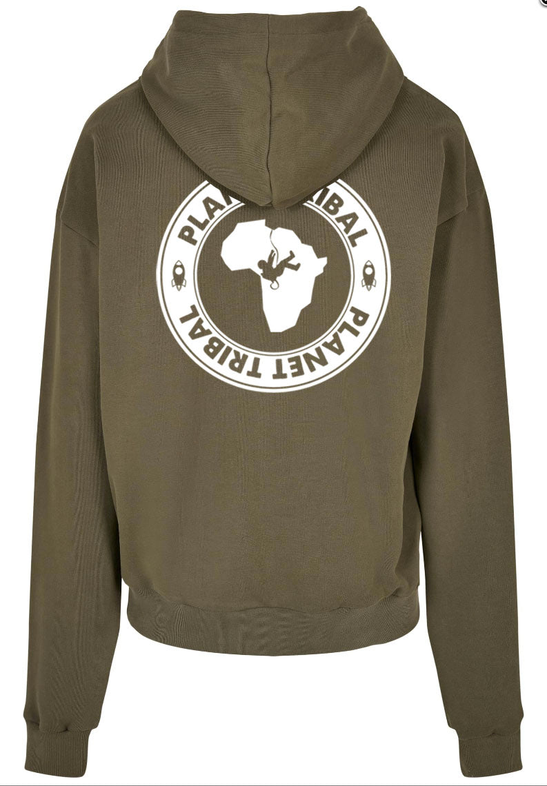 Khaki Unisex Astro Hoodie – Small Chest font - Large Back Logo